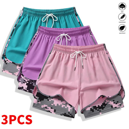 3-Pack Women's Casual Athletic Shorts with Built-In Liner and Adjustable Drawstring Waistband - Ideal for Outdoor Sports, Fitness, Running, and Everyday Wear