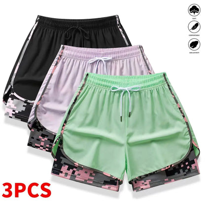 3-Pack Women's Casual Athletic Shorts with Built-In Liner and Adjustable Drawstring Waistband - Ideal for Outdoor Sports, Fitness, Running, and Everyday Wear