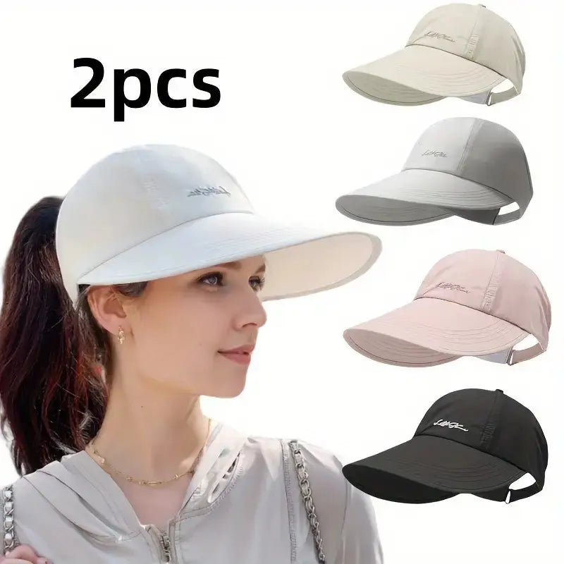 2-Pack Lightweight UPF Sun Protection Baseball Hat for Men and Women - Adjustable Velcro Closure, Wide Brim Outdoor Sports Hat, All-Season Elastic Design (White/Gray/Black)