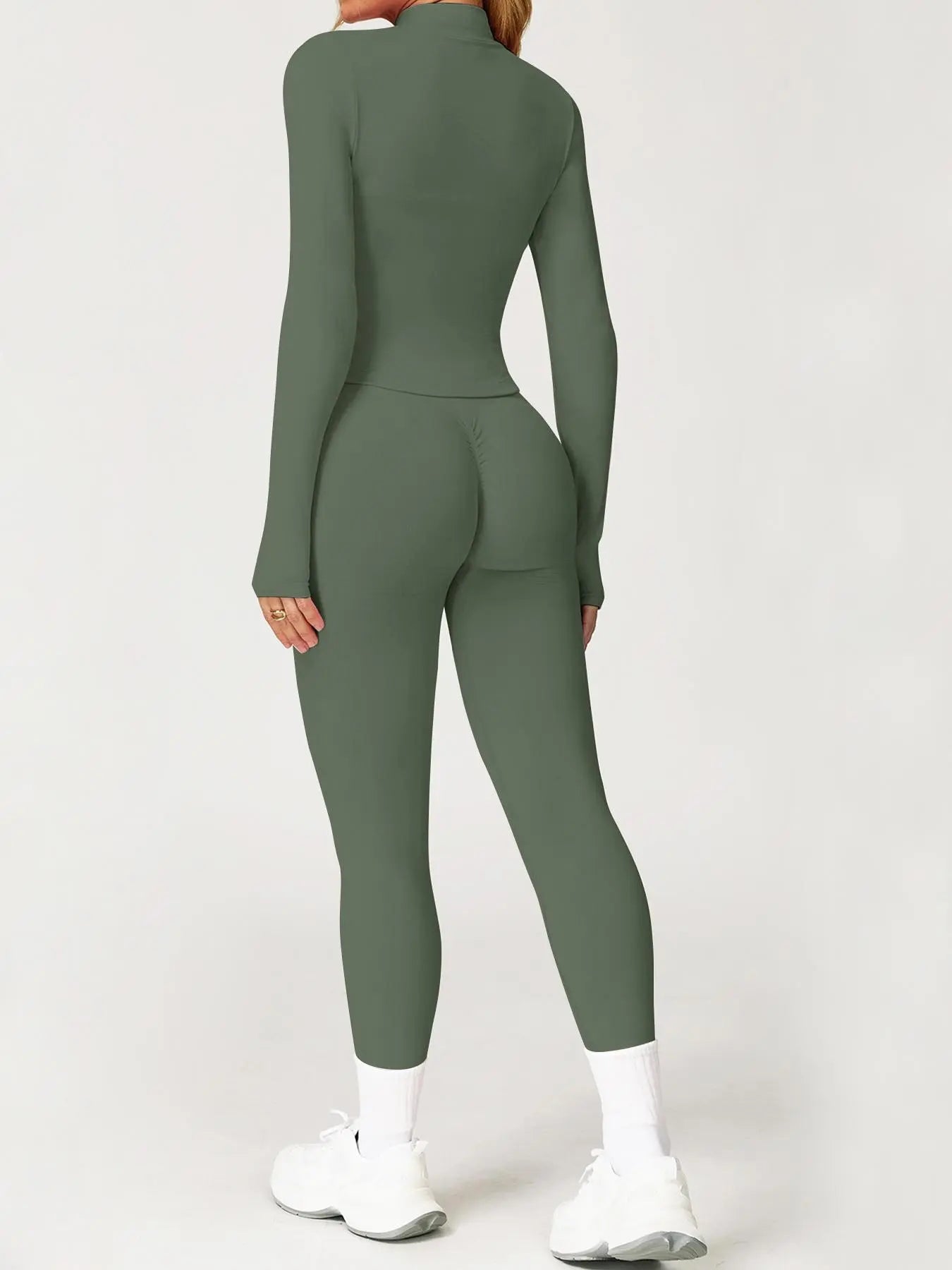 Women's 2-Piece Seamless Athletic Tracksuit Set with Stand-Collar Zipper Top and Slim Fit Hip-Lifting Pants, Quick-Dry Stretch Fabric with Thumb Holes for Optimal Performance and Comfort