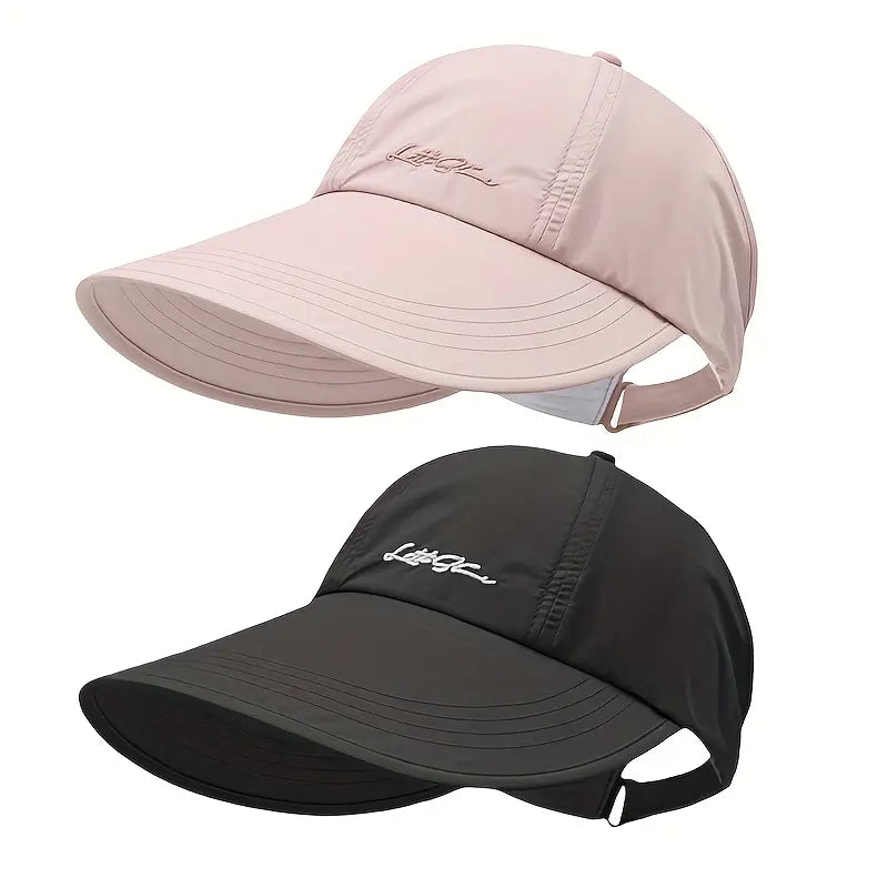 2-Pack Lightweight UPF Sun Protection Baseball Hat for Men and Women - Adjustable Velcro Closure, Wide Brim Outdoor Sports Hat, All-Season Elastic Design (White/Gray/Black)