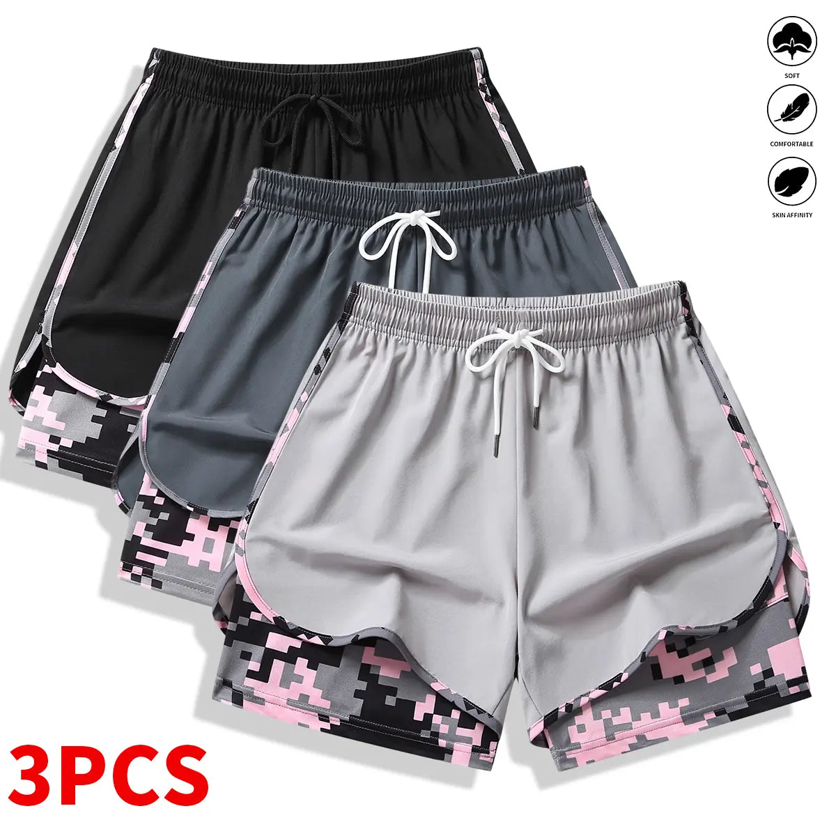 3-Pack Women's Casual Athletic Shorts with Built-In Liner and Adjustable Drawstring Waistband - Ideal for Outdoor Sports, Fitness, Running, and Everyday Wear