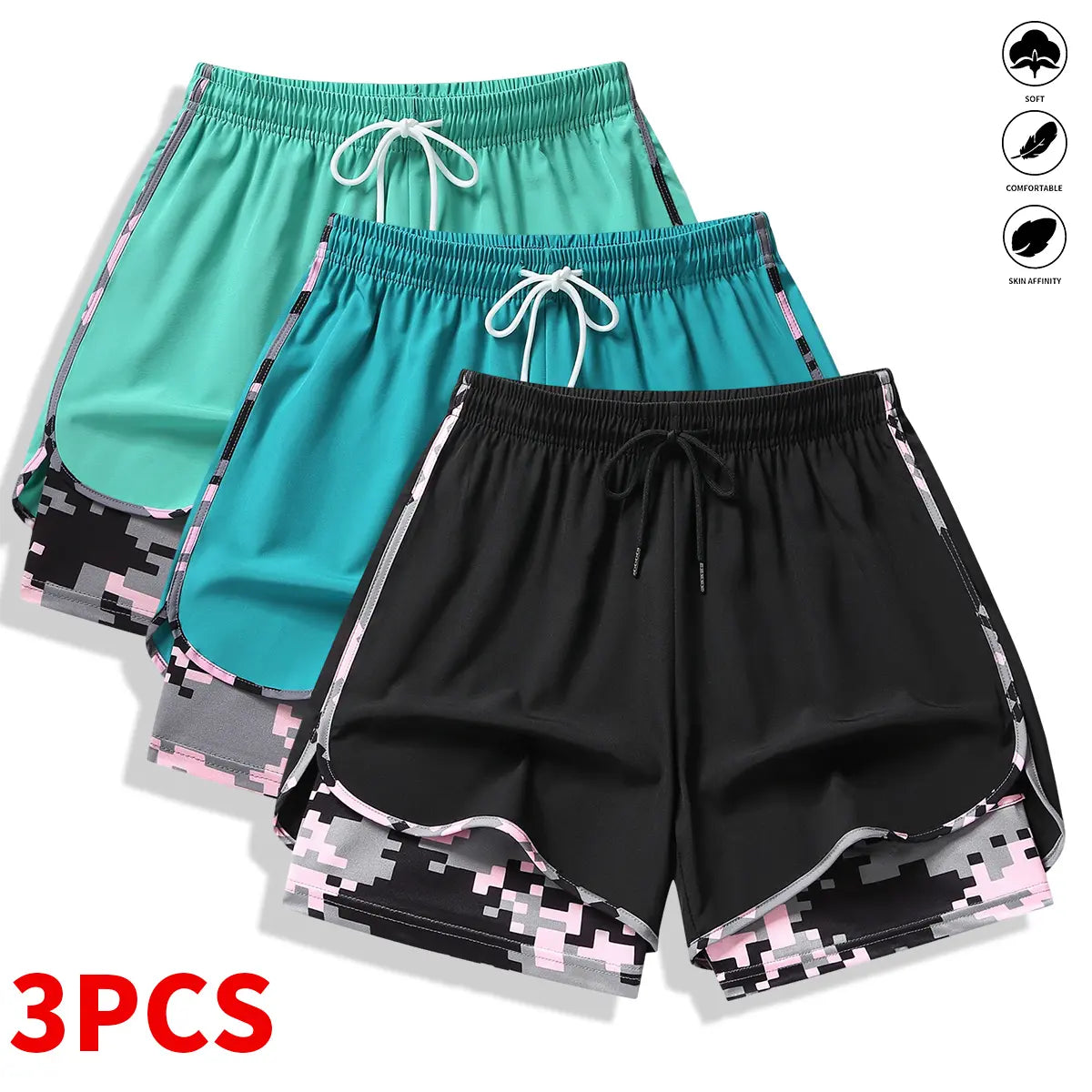 3-Pack Women's Casual Athletic Shorts with Built-In Liner and Adjustable Drawstring Waistband - Ideal for Outdoor Sports, Fitness, Running, and Everyday Wear