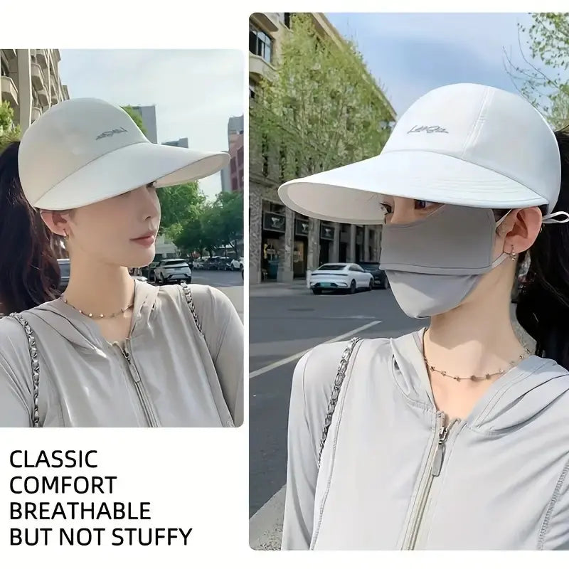 2-Pack Lightweight UPF Sun Protection Baseball Hat for Men and Women - Adjustable Velcro Closure, Wide Brim Outdoor Sports Hat, All-Season Elastic Design (White/Gray/Black)