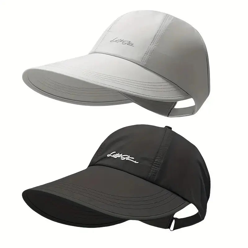 2-Pack Lightweight UPF Sun Protection Baseball Hat for Men and Women - Adjustable Velcro Closure, Wide Brim Outdoor Sports Hat, All-Season Elastic Design (White/Gray/Black)