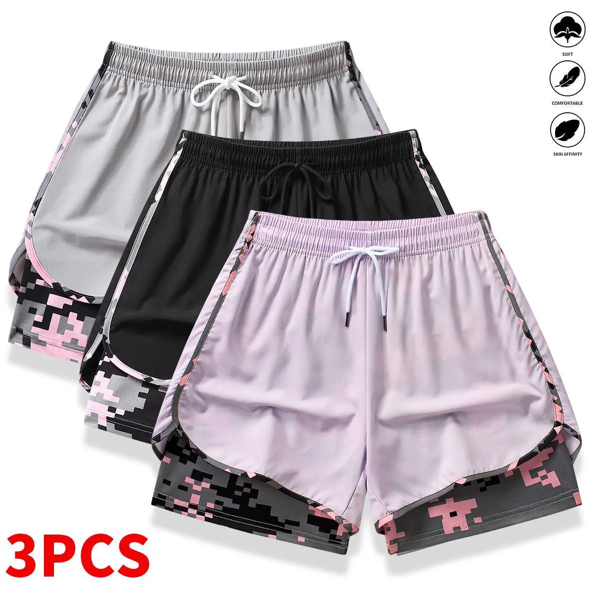 3-Pack Women's Casual Athletic Shorts with Built-In Liner and Adjustable Drawstring Waistband - Ideal for Outdoor Sports, Fitness, Running, and Everyday Wear