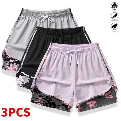 3-Pack Women's Casual Athletic Shorts with Built-In Liner and Adjustable Drawstring Waistband - Ideal for Outdoor Sports, Fitness, Running, and Everyday Wear