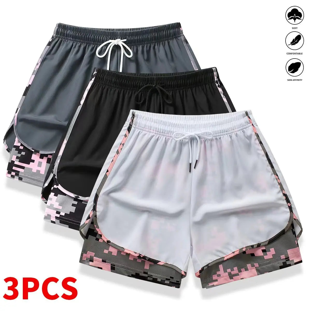 3-Pack Women's Casual Athletic Shorts with Built-In Liner and Adjustable Drawstring Waistband - Ideal for Outdoor Sports, Fitness, Running, and Everyday Wear