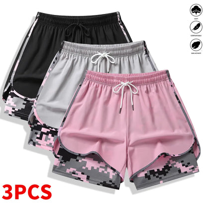 3-Pack Women's Casual Athletic Shorts with Built-In Liner and Adjustable Drawstring Waistband - Ideal for Outdoor Sports, Fitness, Running, and Everyday Wear