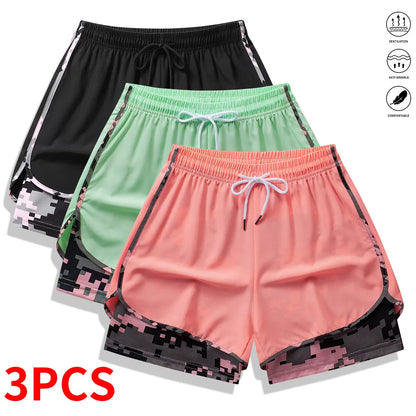 3-Pack Women's Casual Athletic Shorts with Built-In Liner and Adjustable Drawstring Waistband - Ideal for Outdoor Sports, Fitness, Running, and Everyday Wear